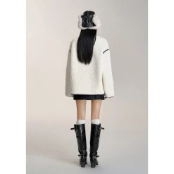 MacyMccoy Patchwork Leather Fleece Jacket White