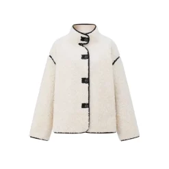 MacyMccoy Patchwork Leather Fleece Jacket White