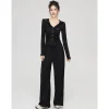 MacyMccoy Pleated Draped Knit Short Top And Wide-Leg Pants Set Black