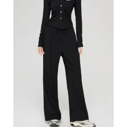 MacyMccoy Pleated Draped Knit Short Top And Wide-Leg Pants Set Black