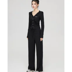 MacyMccoy Pleated Draped Knit Short Top And Wide-Leg Pants Set Black