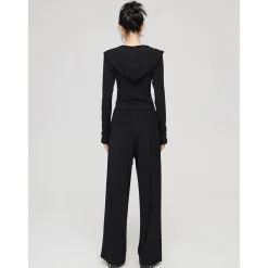 MacyMccoy Pleated Draped Knit Short Top And Wide-Leg Pants Set Black