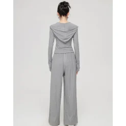 MacyMccoy Pleated Draped Knit Short Top And Wide-Leg Pants Set Gray
