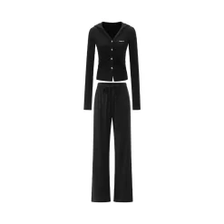 MacyMccoy Pleated Draped Knit Short Top And Wide-Leg Pants Set Black