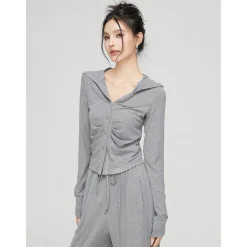 MacyMccoy Pleated Draped Knit Short Top And Wide-Leg Pants Set Gray