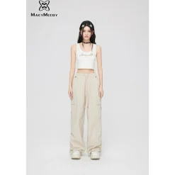 MacyMccoy Ruched Wide-Leg Cargo Pants Khaki