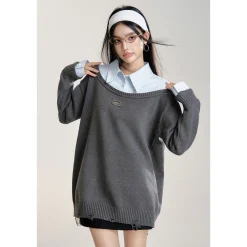 MacyMccoy Shirt Patchwork Irregular Silhouette Sweater
