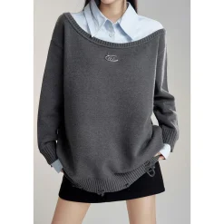 MacyMccoy Shirt Patchwork Irregular Silhouette Sweater