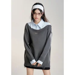 MacyMccoy Shirt Patchwork Irregular Silhouette Sweater