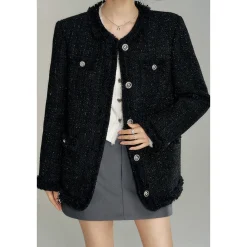 MacyMccoy Sparkly Drill Raw Edge Down Jacket Black