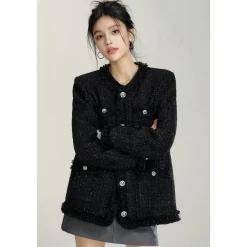 MacyMccoy Sparkly Drill Raw Edge Down Jacket Black