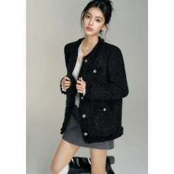 MacyMccoy Sparkly Drill Raw Edge Down Jacket Black