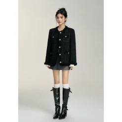 MacyMccoy Sparkly Drill Raw Edge Down Jacket Black