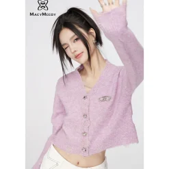 MacyMccoy Star Button Chain Destroy Cardigan