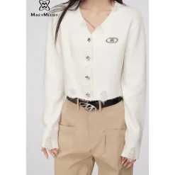 MacyMccoy Star Button Chain Destroy Cardigan