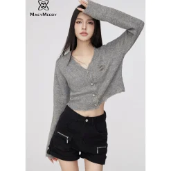 MacyMccoy Star Button Chain Destroy Cardigan