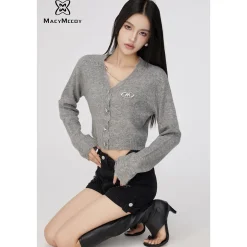 MacyMccoy Star Button Chain Destroy Cardigan