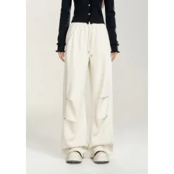 MacyMccoy Wrinkle Wide-Leg Fleece-Lined Pants White