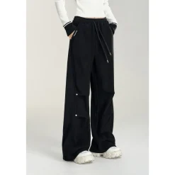 MacyMccoy Wrinkle Wide-Leg Fleece-Lined Pants Black