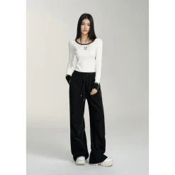 MacyMccoy Wrinkle Wide-Leg Fleece-Lined Pants Black