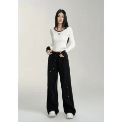 MacyMccoy Wrinkle Wide-Leg Fleece-Lined Pants Black