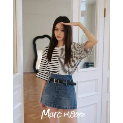 Marc Moore A-Line Denim Skirt Shorts Blue