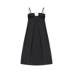 Marc Moore Camellia Jewelled Halter Ruffled Dress Black