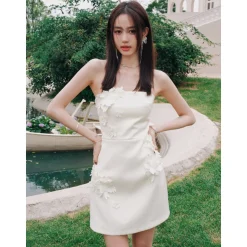 Marc Moore 3D Floral Bustier Dress Light Yellow