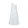Marc Moore Diagonal Shoulder Long Pleated Dress White