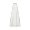 Marc Moore Hand Beaded Halter Jacquard Pleated Long Dress White
