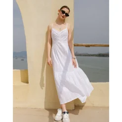 Marc Moore Jacquard V-Neck Sleeveless Dress White