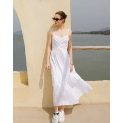 Marc Moore Jacquard V-Neck Sleeveless Dress White