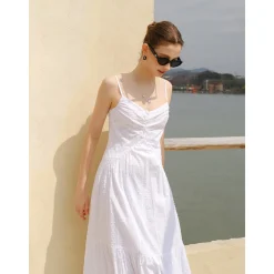 Marc Moore Jacquard V-Neck Sleeveless Dress White