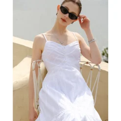 Marc Moore Jacquard V-Neck Sleeveless Dress White