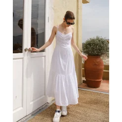 Marc Moore Jacquard V-Neck Sleeveless Dress White