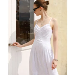 Marc Moore Jacquard V-Neck Sleeveless Dress White