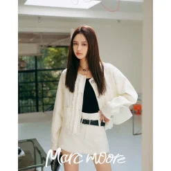 Marc Moore Raw Edge Metal Button Jacket White
