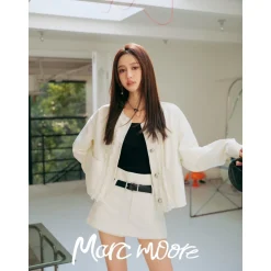 Marc Moore Raw Edge Metal Button Jacket White