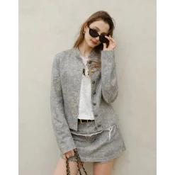 Marc Moore Retro Denim Printed Short Jacket Grey