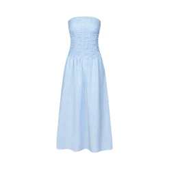 Marc Moore Tube Top Stretch Pleated Striped Dress Blue