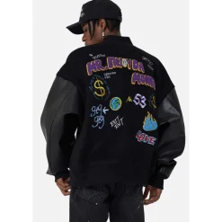 MEDM Embroidery M Logo Varsity Jacket Black