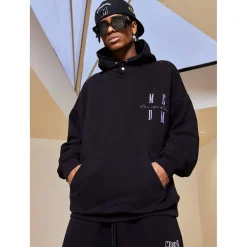 MEDM Embroidery Purple Logo Basic Hoodie Black