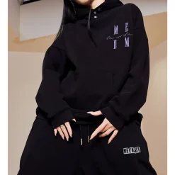 MEDM Embroidery Purple Logo Basic Hoodie Black