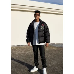 MEDM Embroidery Rose Logo Down Jacket Black