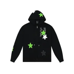 MEDM Embroidery Stars Zip Up Hoodie Black