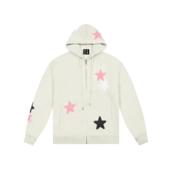 MEDM Embroidery Stars Zip Up Hoodie Gray