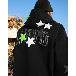 MEDM Embroidery Stars Zip Up Hoodie Black