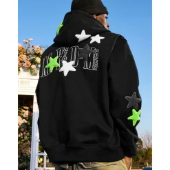 MEDM Embroidery Stars Zip Up Hoodie Black