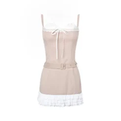 MeliMosa Bow Lace-Up Striped Slip Dress