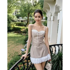 MeliMosa Bow Lace-Up Striped Slip Dress